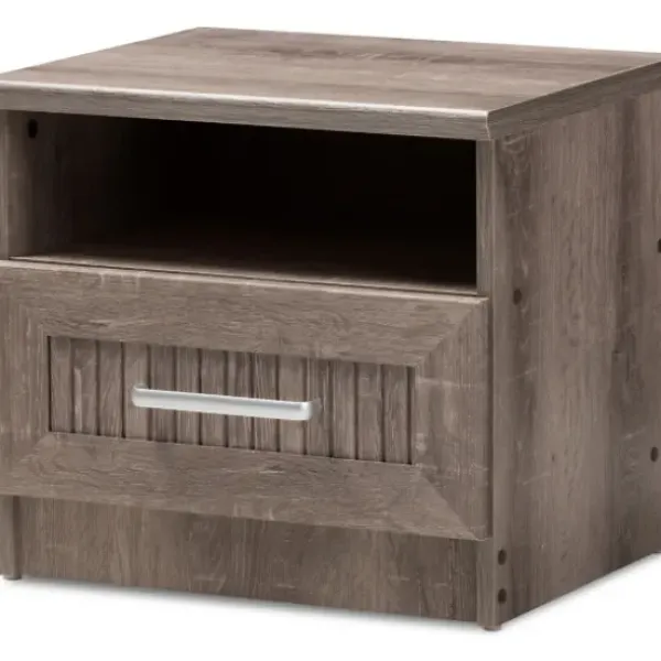 Nightstands-Kirkland's Home Brown Oak Wood Finish Open Shelf Nightstand
