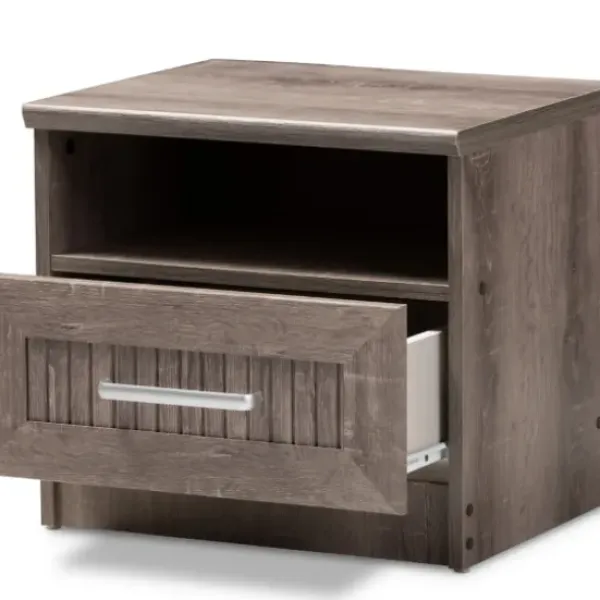 Nightstands-Kirkland's Home Brown Oak Wood Finish Open Shelf Nightstand