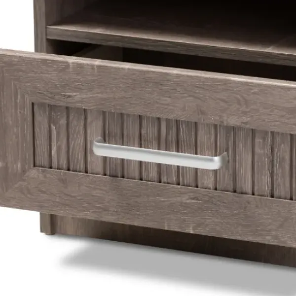 Nightstands-Kirkland's Home Brown Oak Wood Finish Open Shelf Nightstand