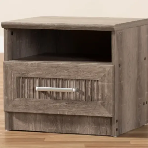 Nightstands-Kirkland's Home Brown Oak Wood Finish Open Shelf Nightstand