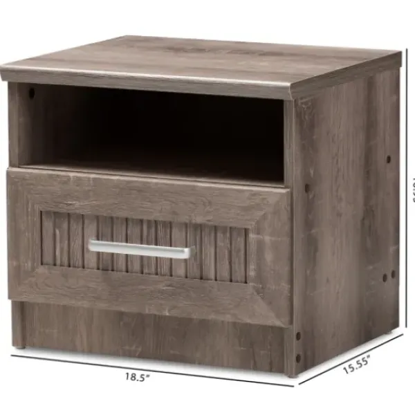 Nightstands-Kirkland's Home Brown Oak Wood Finish Open Shelf Nightstand