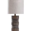 Table Lamps-Kirkland's Home Brown Ribbed Wood Finish Table Lamp Tan