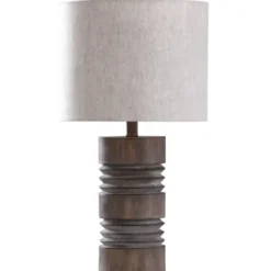 Table Lamps-Kirkland's Home Brown Ribbed Wood Finish Table Lamp Tan