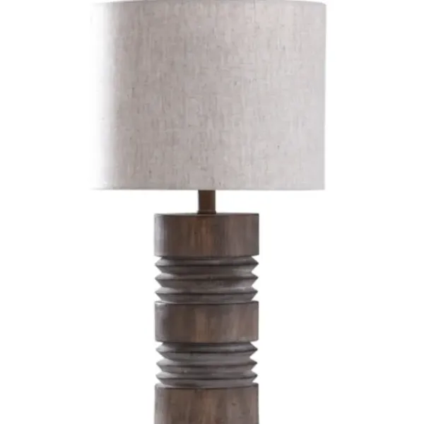 Table Lamps-Kirkland's Home Brown Ribbed Wood Finish Table Lamp Tan