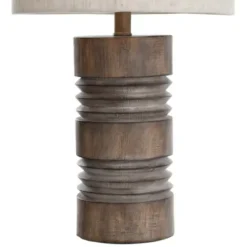 Table Lamps-Kirkland's Home Brown Ribbed Wood Finish Table Lamp Tan