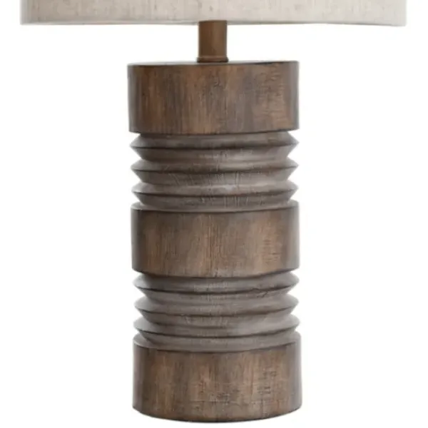 Table Lamps-Kirkland's Home Brown Ribbed Wood Finish Table Lamp Tan