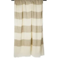Blankets & Throws-Kirkland's Home Brown Rugby Stripe Fringe Throw Ivory/Brown