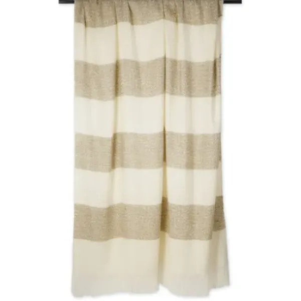 Blankets & Throws-Kirkland's Home Brown Rugby Stripe Fringe Throw Ivory/Brown