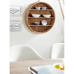 Shelves-Kirkland's Home Brown Sea Grass Woven Round Wall Shelf