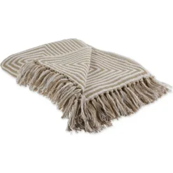 Blankets & Throws-Kirkland's Home Brown Stone Square Stripes Throw Brown/White