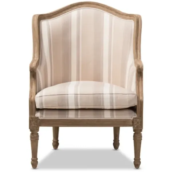 Accent Chairs-Kirkland's Home Brown Striped Upholstered Accent Chair Brown/Tan/White