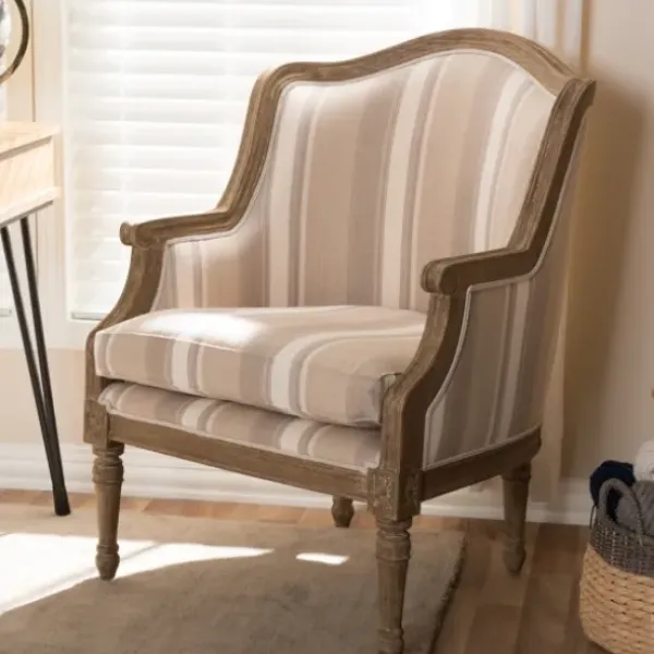 Accent Chairs-Kirkland's Home Brown Striped Upholstered Accent Chair Brown/Tan/White