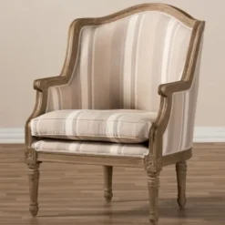 Accent Chairs-Kirkland's Home Brown Striped Upholstered Accent Chair Brown/Tan/White