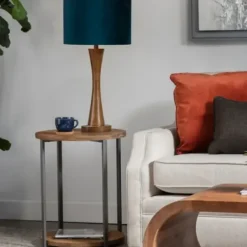 Table Lamps-Kirkland's Home Brown Tapered Base Velvet Shade Table Lamp Blue