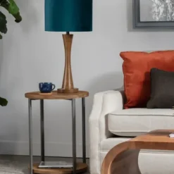 Table Lamps-Kirkland's Home Brown Tapered Base Velvet Shade Table Lamp Blue