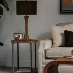 Table Lamps-Kirkland's Home Brown Tapered Base Velvet Shade Table Lamp Gray