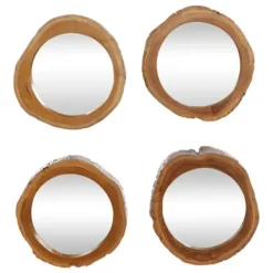 Decorative Mirrors-Kirkland's Home Brown Teak Wood Frame Wall Mirrors, Set Of 4