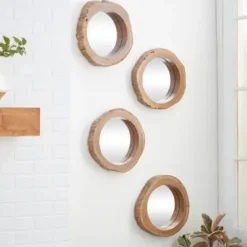 Decorative Mirrors-Kirkland's Home Brown Teak Wood Frame Wall Mirrors, Set Of 4