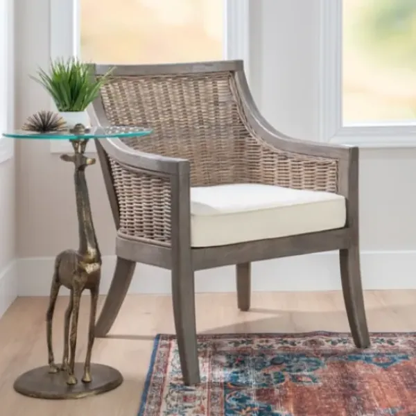 Accent Chairs-Kirkland's Home Brown Wicker Wood Curved Back Accent Chair White