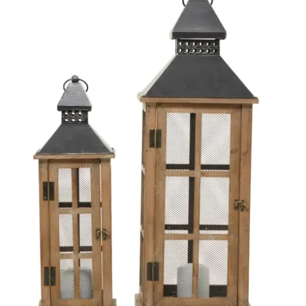 Lanterns-Kirkland's Home Brown Windowpane Mesh Lanterns, Set Of 2 Brown/Black