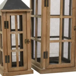 Lanterns-Kirkland's Home Brown Windowpane Mesh Lanterns, Set Of 2 Brown/Black