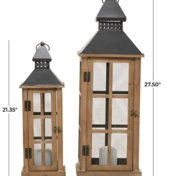Lanterns-Kirkland's Home Brown Windowpane Mesh Lanterns, Set Of 2 Brown/Black