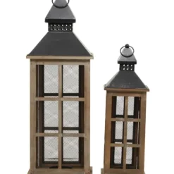Lanterns-Kirkland's Home Brown Windowpane Mesh Lanterns, Set Of 2 Brown/Black