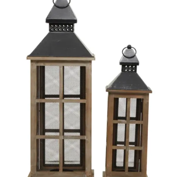 Lanterns-Kirkland's Home Brown Windowpane Mesh Lanterns, Set Of 2 Brown/Black