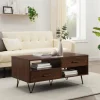 Coffee Tables-Kirkland's Home Brown Wood & Black Metal Hairpin Legs Coffee Table