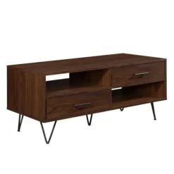 Coffee Tables-Kirkland's Home Brown Wood & Black Metal Hairpin Legs Coffee Table