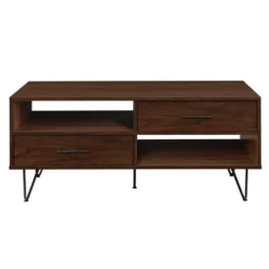 Coffee Tables-Kirkland's Home Brown Wood & Black Metal Hairpin Legs Coffee Table