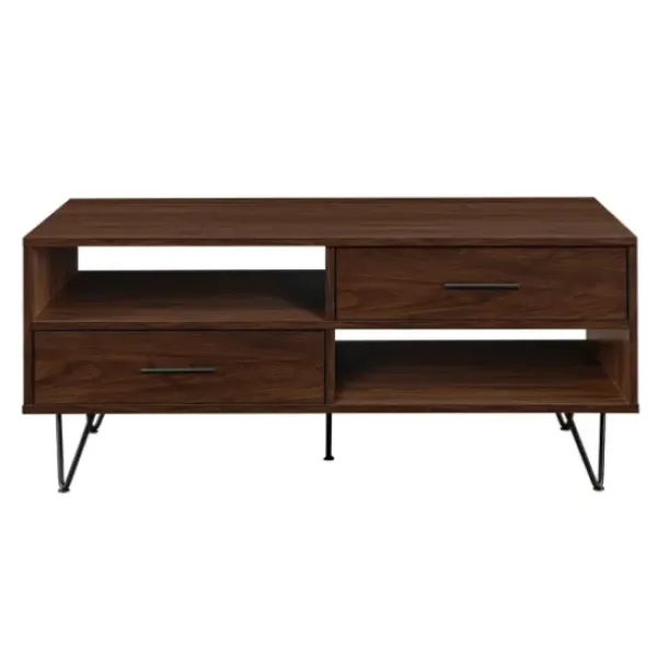 Coffee Tables-Kirkland's Home Brown Wood & Black Metal Hairpin Legs Coffee Table