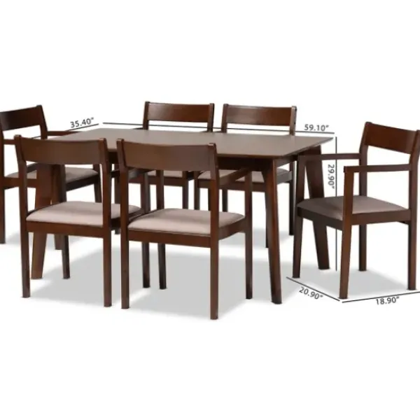 Dining Tables-Kirkland's Home Brown Wood And Beige Upholstered 7-Pc. Dining Set Gray