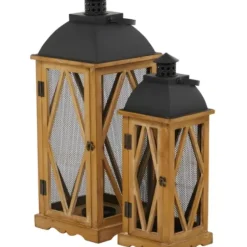 Lanterns-Kirkland's Home Brown Wood And Black Mesh Lanterns, Set Of 2 Brown/Black