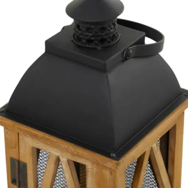Lanterns-Kirkland's Home Brown Wood And Black Mesh Lanterns, Set Of 2 Brown/Black