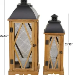 Lanterns-Kirkland's Home Brown Wood And Black Mesh Lanterns, Set Of 2 Brown/Black
