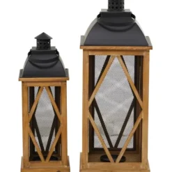 Lanterns-Kirkland's Home Brown Wood And Black Mesh Lanterns, Set Of 2 Brown/Black