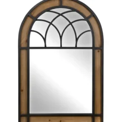 Decorative Mirrors-Kirkland's Home Brown Wood And Black Metal Arch Frame Mirror