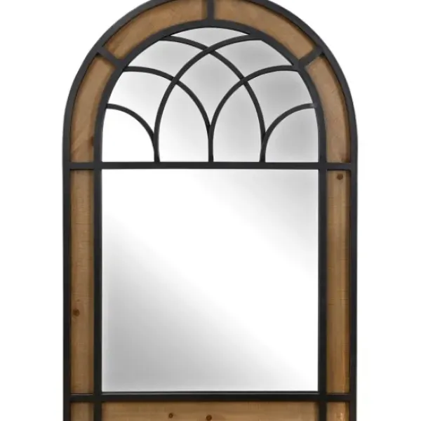 Decorative Mirrors-Kirkland's Home Brown Wood And Black Metal Arch Frame Mirror