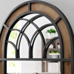 Decorative Mirrors-Kirkland's Home Brown Wood And Black Metal Arch Frame Mirror