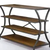 Console Tables-Kirkland's Home Brown Wood And Curved Metal 4-Tier Console Table