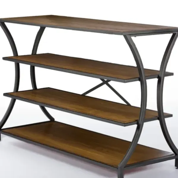 Console Tables-Kirkland's Home Brown Wood And Curved Metal 4-Tier Console Table