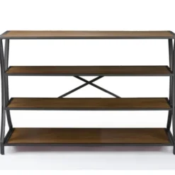 Console Tables-Kirkland's Home Brown Wood And Curved Metal 4-Tier Console Table