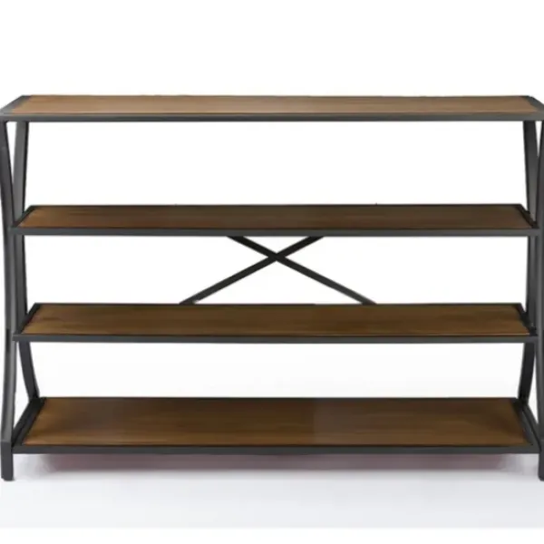 Console Tables-Kirkland's Home Brown Wood And Curved Metal 4-Tier Console Table