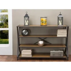 Console Tables-Kirkland's Home Brown Wood And Curved Metal 4-Tier Console Table
