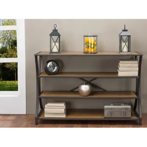 Console Tables-Kirkland's Home Brown Wood And Curved Metal 4-Tier Console Table