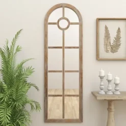 Decorative Mirrors-Kirkland's Home Brown Wood And Glass Arched Windowpane Mirror