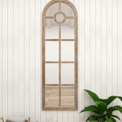 Decorative Mirrors-Kirkland's Home Brown Wood And Glass Arched Windowpane Mirror