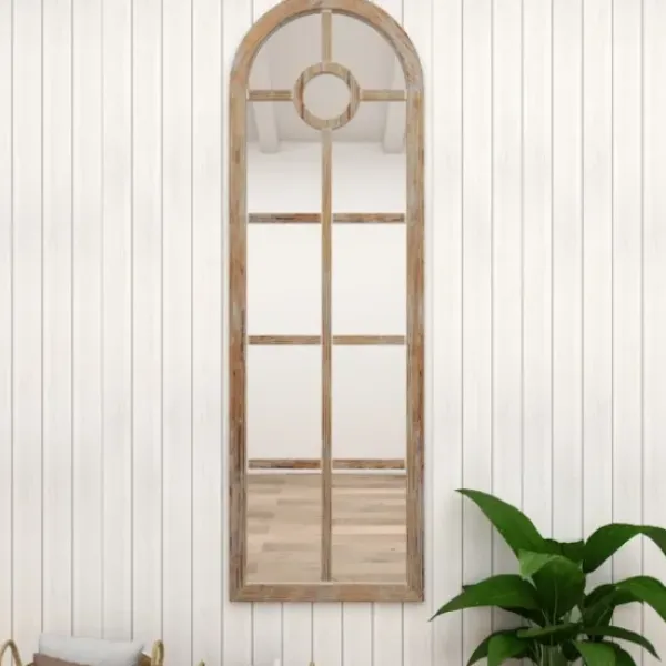Decorative Mirrors-Kirkland's Home Brown Wood And Glass Arched Windowpane Mirror