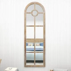 Decorative Mirrors-Kirkland's Home Brown Wood And Glass Arched Windowpane Mirror